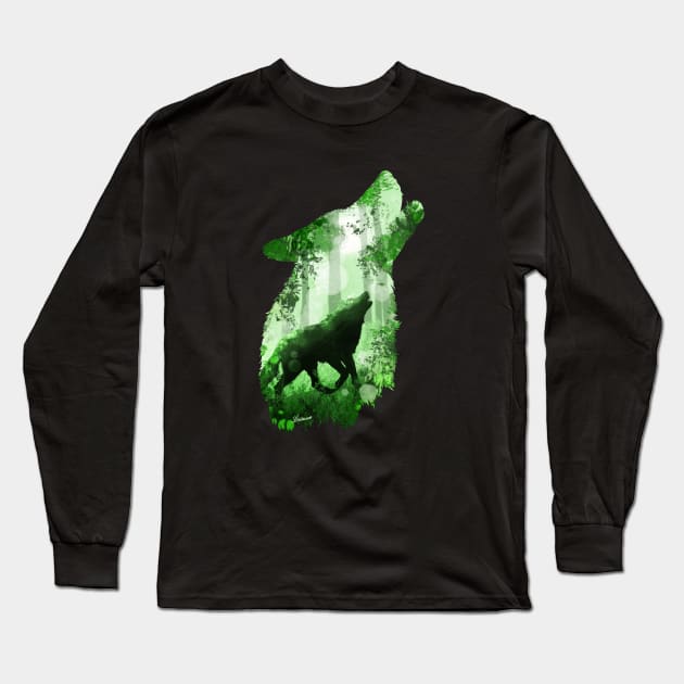 Evergreen Wolf Long Sleeve T-Shirt by DVerissimo